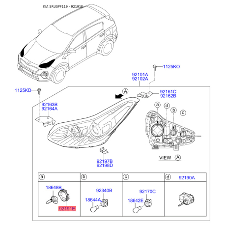Вставка фари, основна фара 92140-D4000 Mobis - 92140D4000 - схема з каталогу 92191E, SRUSPF119 92140D4000