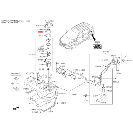 Кришка, паливний бак 31152-2P000 Mobis - 311522P000 - схема з каталогу 31152, KEURPSL14 311522P000