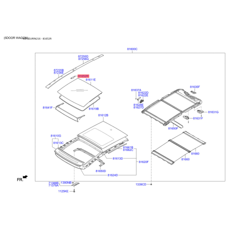 Люк і комплектуючі правий 81652-1P000 Mobis - 816521P000 - схема з каталогу 81652R, SEURPA216 816521P000