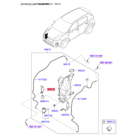 Насос бачка омывателя 98530-D7600 Mobis - 98530D7600 - схема с каталога 98510, SEURPF116 98530D7600