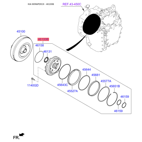 Маслонасос в сборе АКПП 46100-3B030 Mobis - 461003B030 - схема с каталога 46100B, KKMAPD919 461003B030