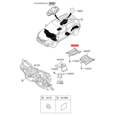 Шумоізоляція (віброізоляція) підлоги кузова права 84147-2Z000 Mobis - 841472Z000 - схема з каталогу 86820G, SEURPSLZ14 841472Z000