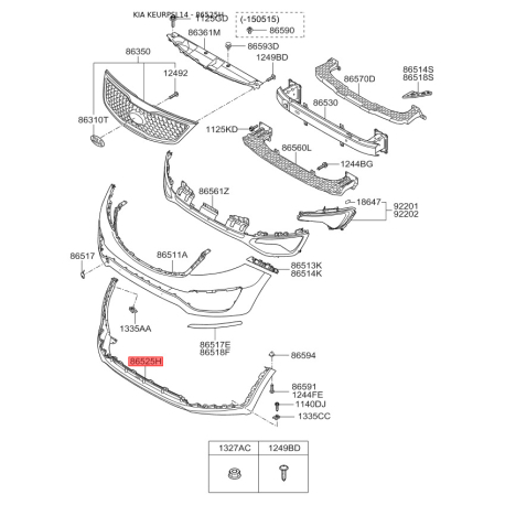 Накладка бампера нижня (губа) 86512-3W010 Mobis - 865123W010 - схема з каталогу 86525H, KEURPSL14 865123W010