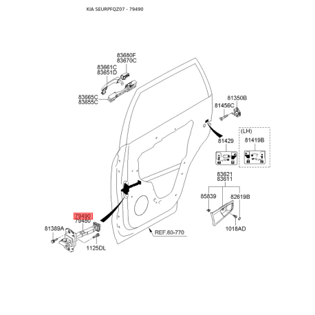 Фіксатор дверей правий 79490-1F000 Mobis - 794901F000 - схема з каталогу 79490, SEURPFQZ07 794901F000