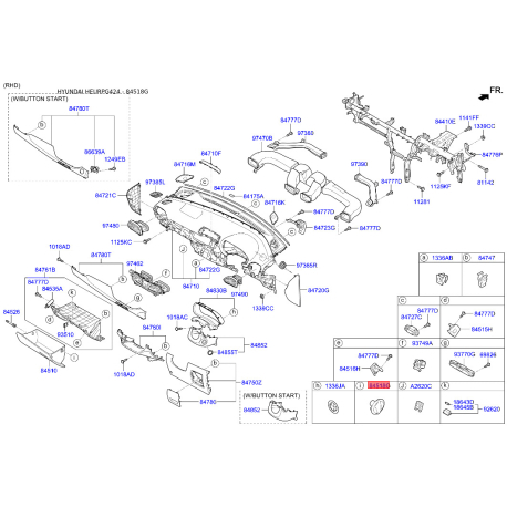 Фіксатор бардачка для рукавичок (бардачка) 84523-B1000TRY Mobis - 84523B1000TRY - схема з каталогу 84518G, HEURPG424 84523B1000TRY