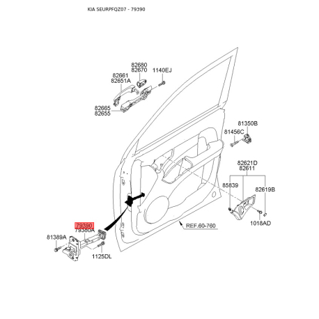 Петля боковой двери правая 79390-1F000 Mobis - 793901F000 - схема с каталога 79390, SEURPFQZ07 793901F000