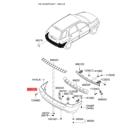 Бампер 86611-1F010 Mobis - 866111F010 - схема з каталогу 86611A, SEURPFQZ07 866111F010