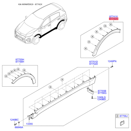 Накладка арки колеса наружная пластиковая правая 87742-D9000 Mobis - 87742D9000 - схема с каталога 87742X, KKMAPD919 87742D9000