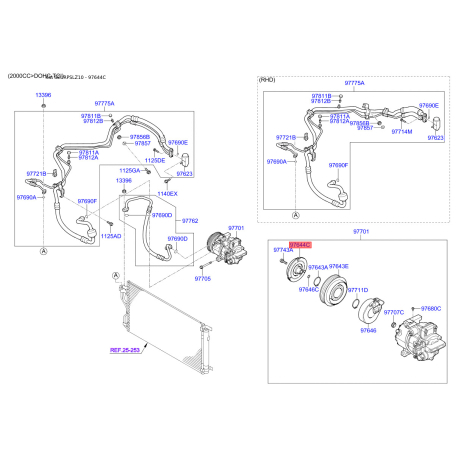 Шкив компрессора кондиционера 97644-2H040 Mobis - 976442H040 - схема с каталога 97644C, SEURPSLZ10 976442H040