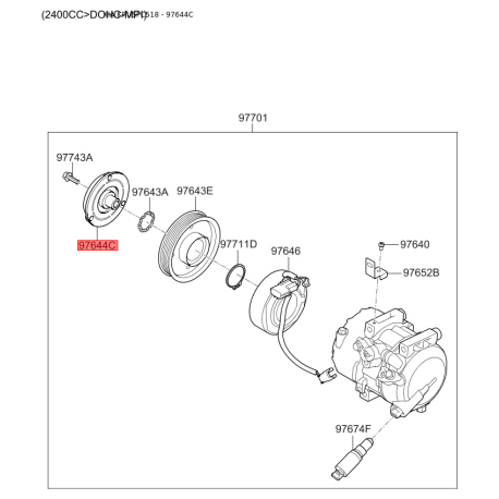 Шків компресора кондиціонера 97644-2S000 Mobis - 976442S000 - схема з каталогу 97644C, KRUSPC518 976442S000