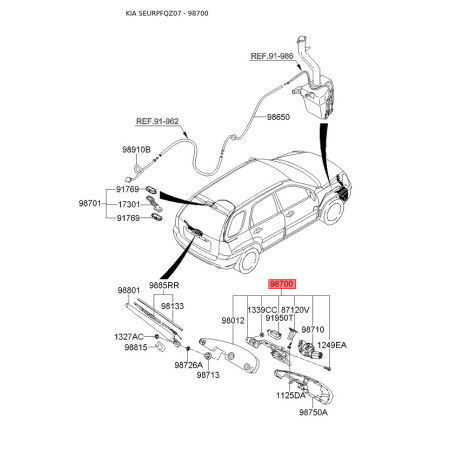 Двигатель стеклоочистителя 98700-1F002 Mobis - 987001F002 - схема с каталога 98700, SEURPFQZ07 987001F002