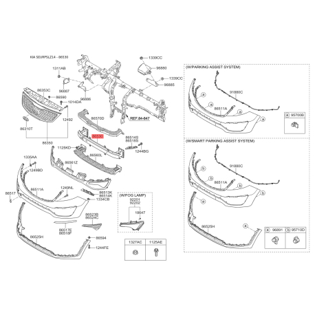 Усилитель бампера 86530-3W300 Mobis - 865303W300 - схема с каталога 86530, SEURPSLZ14 865303W300