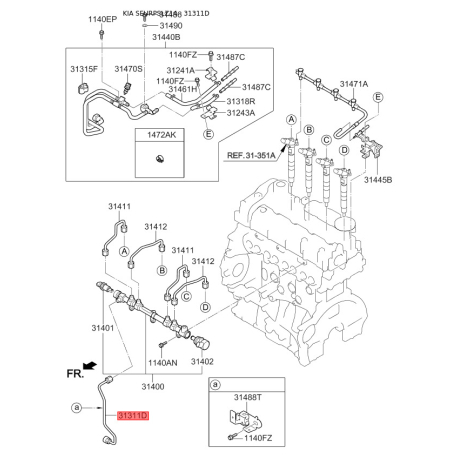 Топливопровод 31425-2F000 Mobis - 314252F000 - схема с каталога 31311D, SEURPSLZ14 314252F000