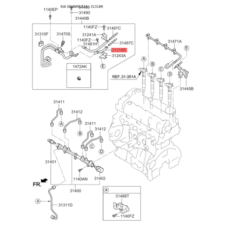 Топливопровод 31455-2F050 Mobis - 314552F050 - схема с каталога 31318R, SEURPSLZ14 314552F050