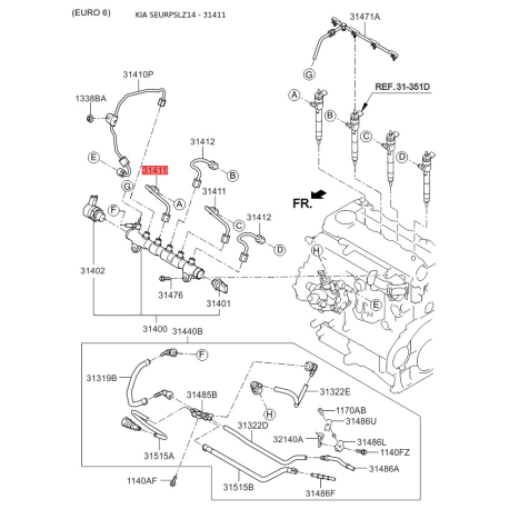 Топливопровод 31411-2F000 Mobis - 314112F000 - схема с каталога 31411, SEURPSLZ14 314112F000