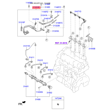Топливопровод 31450-2F600 Mobis - 314502F600 - схема с каталога 31440B, SRUSPF119 314502F600