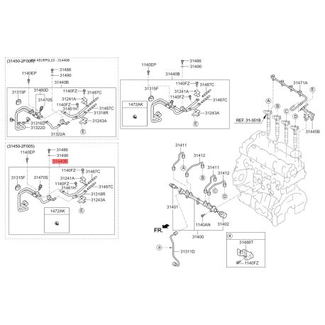 Топливопровод 31450-2F004 Mobis - 314502F004 - схема с каталога 31440B, KEURPSL10 314502F004