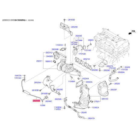Маслопровід компресора 28240-2GTA1 Mobis - 282402GTA1 - схема з каталогу 28240B, KKMAPD916 282402GTA1