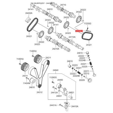 Планка успокоителя, цепь привода нижняя 24431-37100 Mobis - 2443137100 - схема с каталога 24431B, SEURPFQZ07 2443137100
