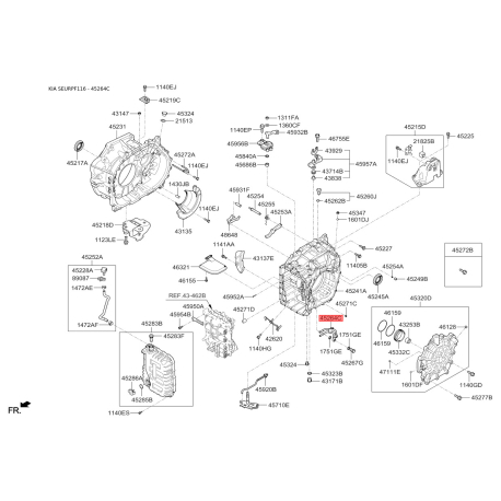 Олійний радіатор, автоматична коробка передач 45264-3B060 Mobis - 452643B060 - схема з каталогу 45264C, SEURPF116 452643B060
