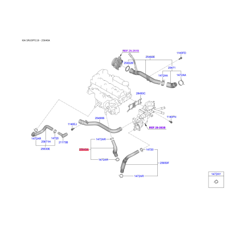 Шланг (патрубок) системи охолодження 25640-2F000 Mobis - 256402F000 - схема з каталогу 25640A, SRUSPF119 256402F000