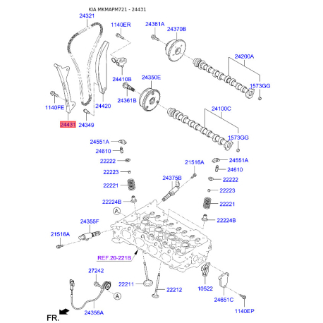 Комплект ланцюга приводу розподільного валу 24431-2B700 Mobis - 244312B700 - схема з каталогу 24431, MKMAPM721 244312B700