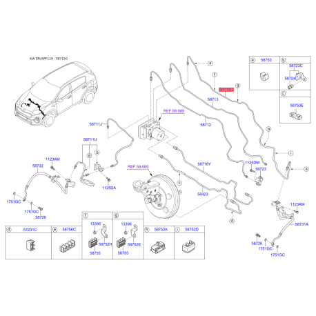 Трубопровод тормозного привода левый 58715-D7500 Mobis - 58715D7500 - схема с каталога 58715G, SRUSPF119 58715D7500