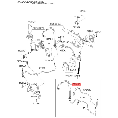 Гідравлічний шланг, кермо 57511-2E100 Mobis - 575112E100 - схема з каталогу 57511G, KKMAPFQ04 575112E100