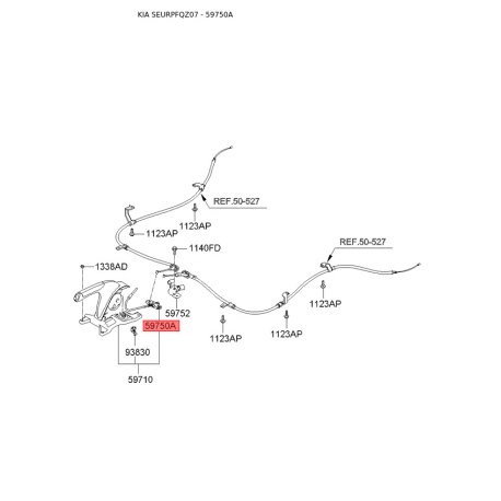 Трос стояночной тормозной системы 59750-1F000 Mobis - 597501F000 - схема с каталога 59750A, SEURPFQZ07 597501F000