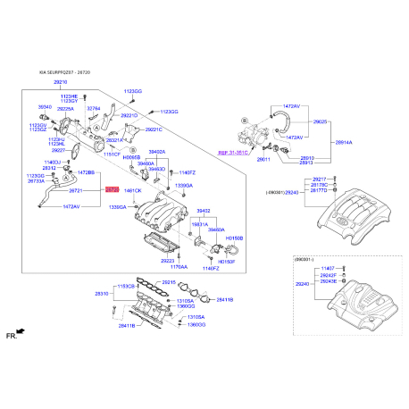 Патрубок дросельної заслінки 26720-23650 Mobis - 2672023650 - схема з каталогу 26720, SEURPFQZ07 2672023650