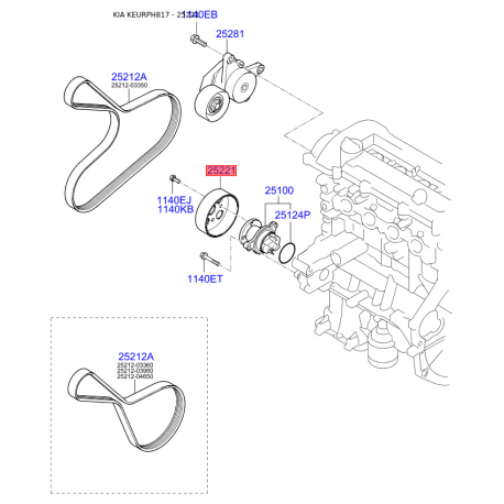 Шкив помпы 25221-2A200 Mobis - 252212A200 - схема с каталога 25221, KEURPH817 252212A200