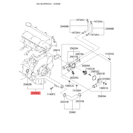 Трубка охлаждающей жидкости 25460-23000 Mobis - 2546023000 - схема с каталога 25460E, SEURPED10 2546023000