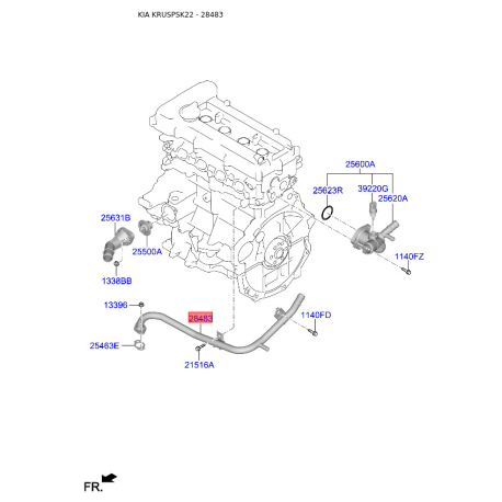 Шланг (патрубок) системы охлаждения 25457-2B000 Mobis - 254572B000 - схема с каталога 28483, KRUSPSK22 254572B000