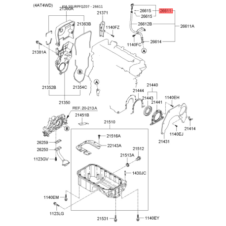 Щуп рівня масла 26611-27250 Mobis - 2661127250 - схема з каталогу 26611, SEURPFQZ07 2661127250
