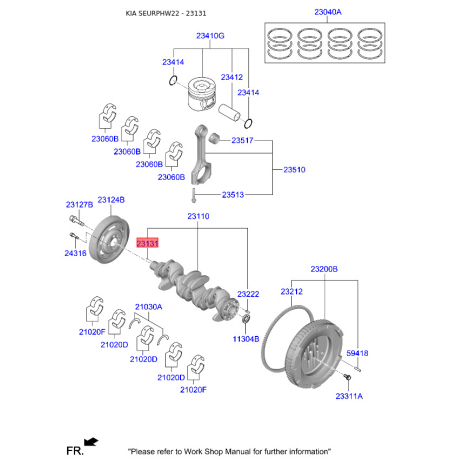 Шпонка колінвала 23131-4A000 Mobis - 231314A000 - схема з каталогу 23131, SEURPHW22 231314A000