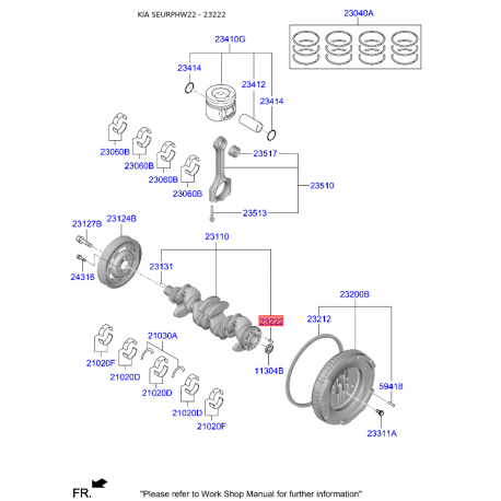 Штифт установочный коленвала 23121-47280 Mobis - 2312147280 - схема с каталога 23222, SEURPHW22 2312147280
