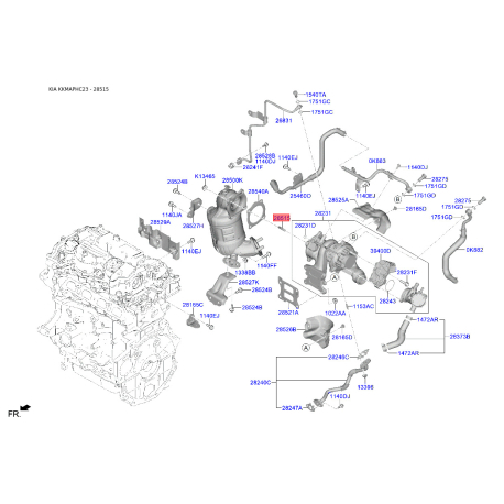 Шпилька головки циліндрів 28515-2B000 Mobis - 285152B000 - схема з каталогу 28515, KKMAPHC23 285152B000
