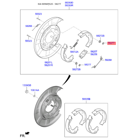 Тарелка (шайба) прижимной пружины колодок 58277-37000 Mobis - 5827737000 - схема с каталога 58277, KKMAPJ520 5827737000
