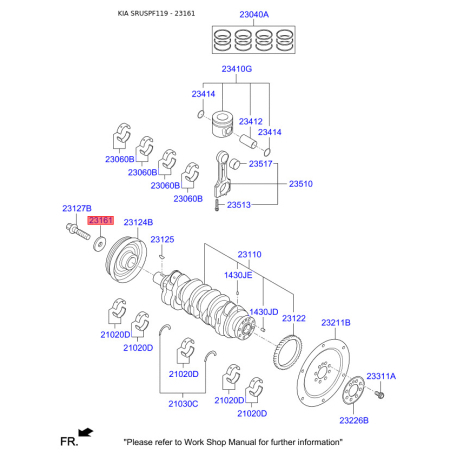 Плоска шайба, ремінний шків - колінчастий вал 23161-2F000 Mobis - 231612F000 - схема з каталогу 23161, SRUSPF119 231612F000