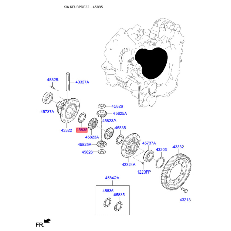 Шайба сателіта диференціала КПП 45835-39517 Mobis - 4583539517 - схема з каталогу 45835, KEURPDE22 4583539517