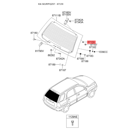 Петля дверей задка (кришки багажника) 87159-2E001 Mobis - 871592E001 - схема з каталогу 87159, SEURPFQZ07 871592E001