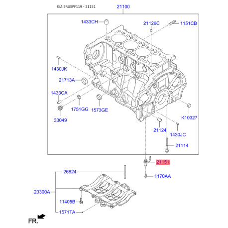Форсунка клапана контролю тиску масла 21151-2F300 Mobis - 211512F300 - схема з каталогу 21151, SRUSPF119 211512F300