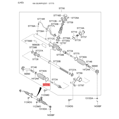 Хомут великий чохла рульового механізму 57722-34000 Mobis - 5772234000 - схема з каталогу 57775, SEURPFQZ07 5772234000