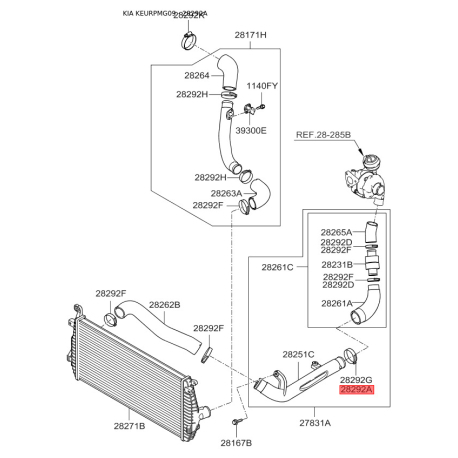 Хомут, повітряний шланг компресора 28292-27340 Mobis - 2829227340 - схема з каталогу 28292A, KEURPMG09 2829227340