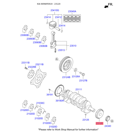 Шестерня, колінчастий вал 23121-2GGA1 Mobis - 231212GGA1 - схема з каталогу 23120, KKMAPD919 231212GGA1