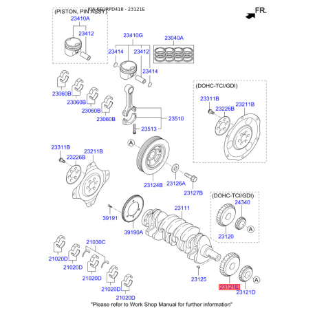 Шестерня, коленчатый вал 23121-2G590 Mobis - 231212G590 - схема с каталога 23121E, KEURPD418 231212G590