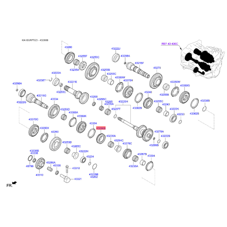 Шестерня, первичный вал 43290-2D210 Mobis - 432902D210 - схема с каталога 43290B, IEURPTI23 432902D210