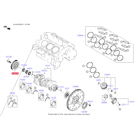 Шкив ремня генератора 23124-2GGA0 Mobis - 231242GGA0 - схема с каталога 23124B, KRUSPJ520 231242GGA0