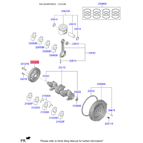 Шкив ремня генератора 23124-2U000 Mobis - 231242U000 - схема с каталога 23124B, SEURPHW22 231242U000