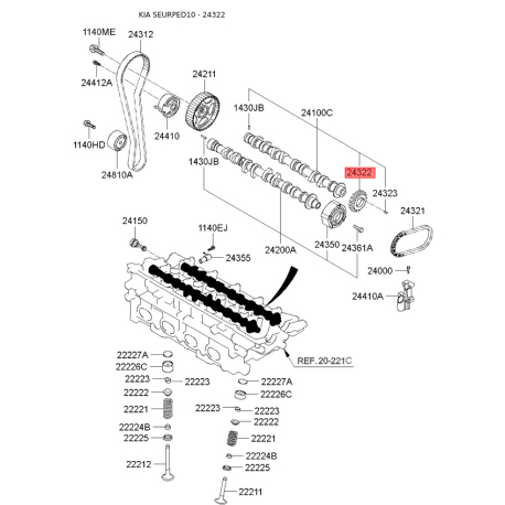 Шестерня, распределительный вал 24322-23775 Mobis - 2432223775 - схема с каталога 24322, SEURPED10 2432223775
